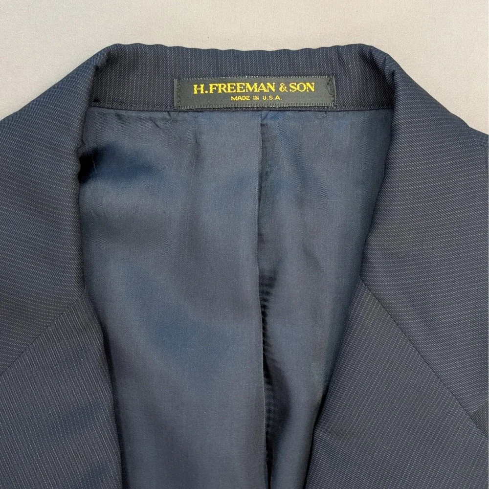 Hickey Freeman Navy Blazer USA Made Wool Sport Coat 42L Classic